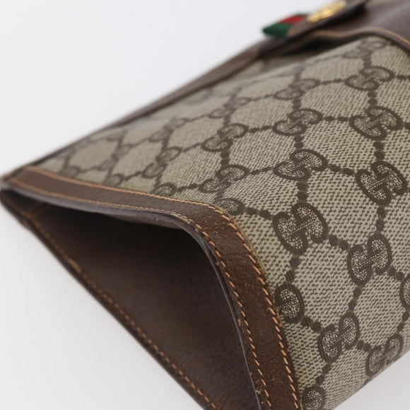 GUCCI GG Supreme Web Sherry Line Clutch Bag PVC Beige Red 156 01 033 Auth 146257