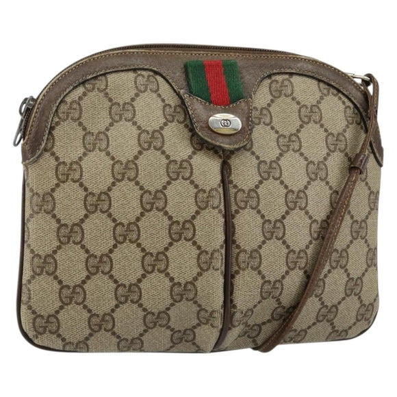 GUCCI GG Supreme Web Sherry Line Bag PVC Beige Gold 904 02 047 Auth 146261