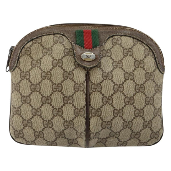 GUCCI GG Supreme Web Sherry Line Bag PVC Beige Gold 904 02 047 Auth 146261
