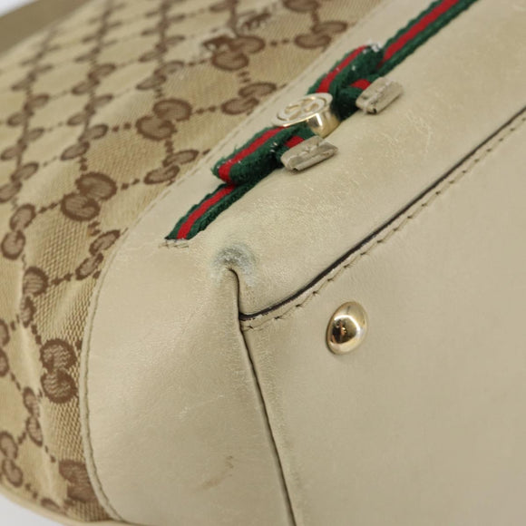 GUCCI GG Canvas Web Sherry Line Pretty Bag Beige Gold 257064 Auth 146262