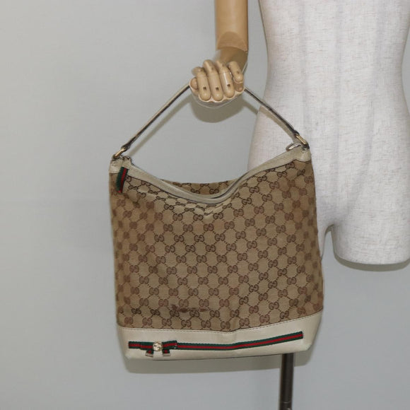 GUCCI GG Canvas Web Sherry Line Pretty Bag Beige Gold 257064 Auth 146262