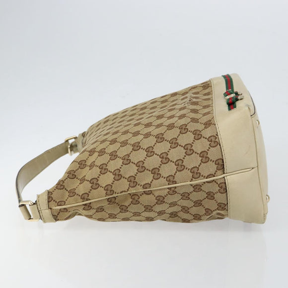 GUCCI GG Canvas Web Sherry Line Pretty Bag Beige Gold 257064 Auth 146262