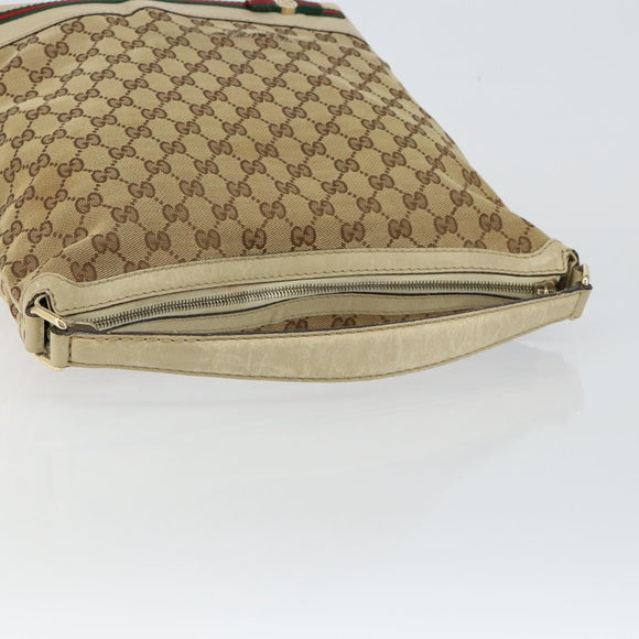 GUCCI GG Canvas Web Sherry Line Pretty Bag Beige Gold 257064 Auth 146262