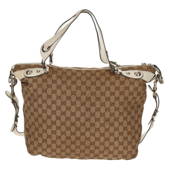 GUCCI GG Canvas Horsebit Tote Bag 2way Beige Gold 232949 Auth 146265