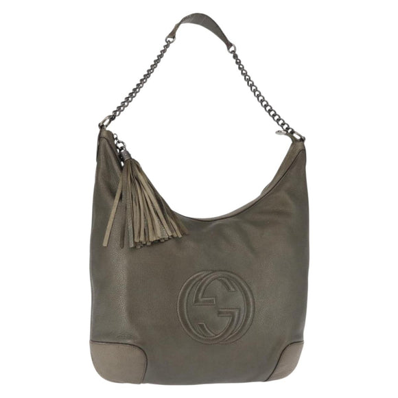 GUCCI Soho Ketting Schoudertas Leer Grijs 326706 Auth 146271