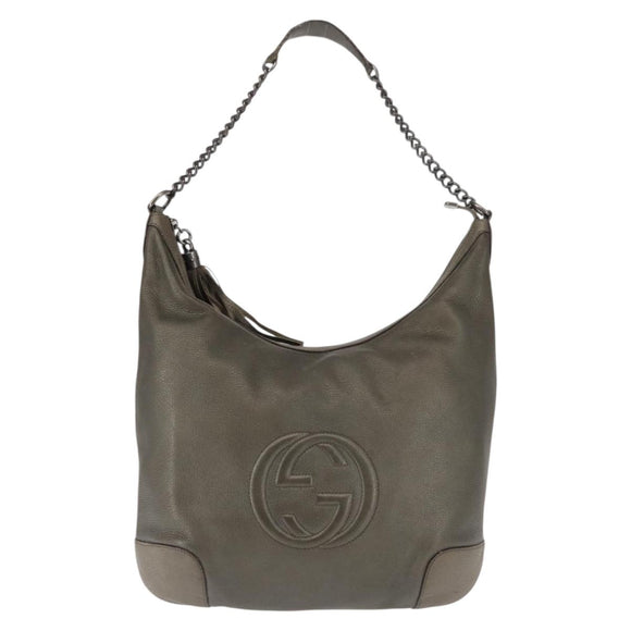 GUCCI Soho Ketting Schoudertas Leer Grijs 326706 Auth 146271
