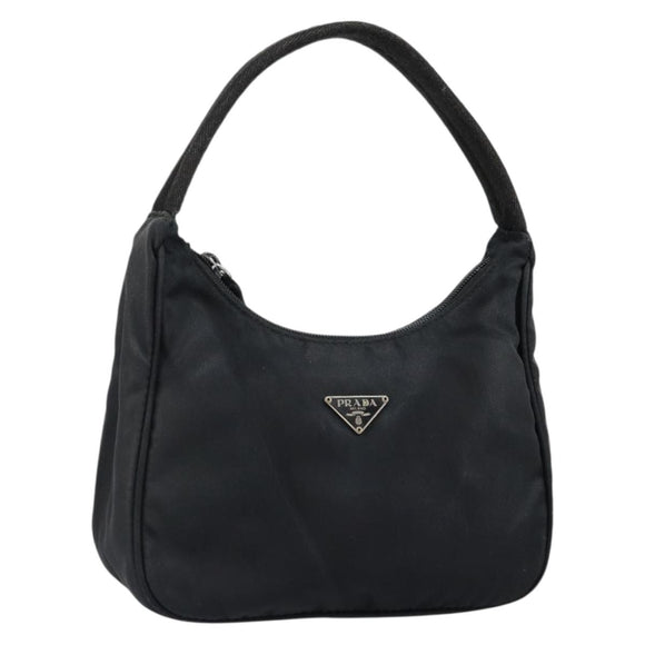 PRADA Hand Bag Nylon Black Silver Auth 146276