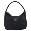 PRADA Hand Bag Nylon Black Silver Auth 146276-2