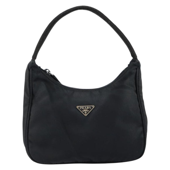 PRADA Hand Bag Nylon Black Silver Auth 146276