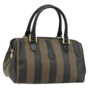 FENDI Pecan Canvas Hand Bag PVC Black Brown Auth 146279-1
