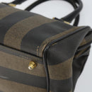 FENDI Pecan Canvas Hand Bag PVC Black Brown Auth 146279-10