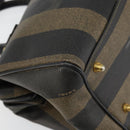 FENDI Pecan Canvas Hand Bag PVC Black Brown Auth 146279-13