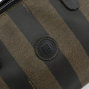 FENDI Pecan Canvas Hand Bag PVC Black Brown Auth 146279-15