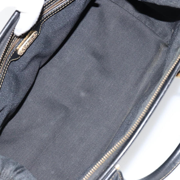 FENDI Pecan Canvas Hand Bag PVC Black Brown Auth 146279