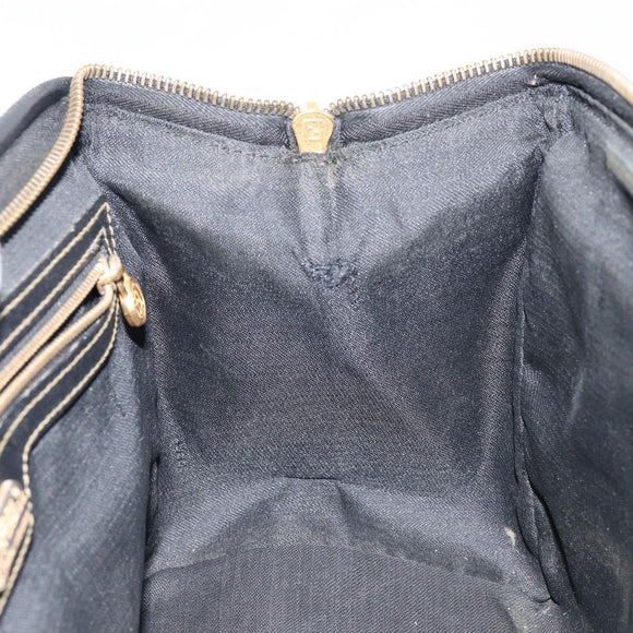 FENDI Pecan Canvas Hand Bag PVC Black Brown Auth 146279