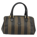 FENDI Pecan Canvas Hand Bag PVC Black Brown Auth 146279-2