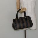 FENDI Pecan Canvas Hand Bag PVC Black Brown Auth 146279-23