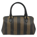 FENDI Pecan Canvas Hand Bag PVC Black Brown Auth 146279-3