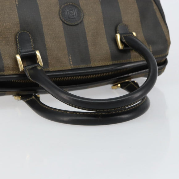FENDI Pecan Canvas Hand Bag PVC Black Brown Auth 146279