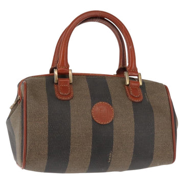 FENDI Pecan Canvas Hand Bag PVC Black Brown Auth 146281