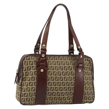 FENDI Zucchino Canvas Tote Bag Brown Gold Auth 146282