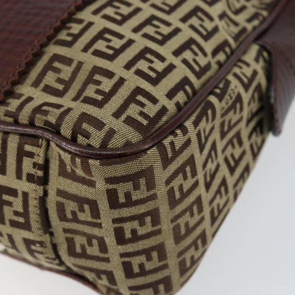 FENDI Zucchino Canvas Tote Bag Brown Gold Auth 146282