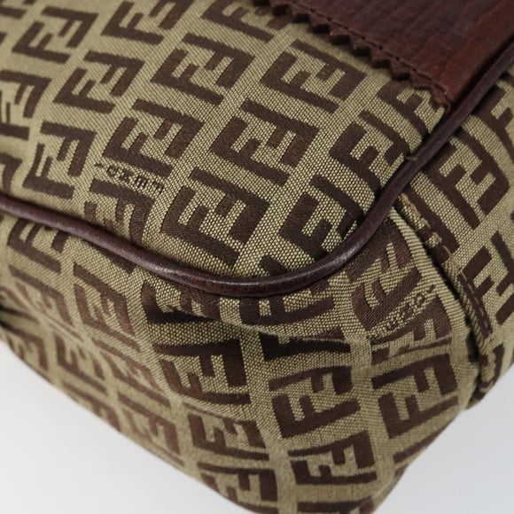 FENDI Zucchino Canvas Tote Bag Brown Gold Auth 146282
