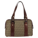 FENDI Zucchino Canvas Tote Bag Brown Gold Auth 146282-2