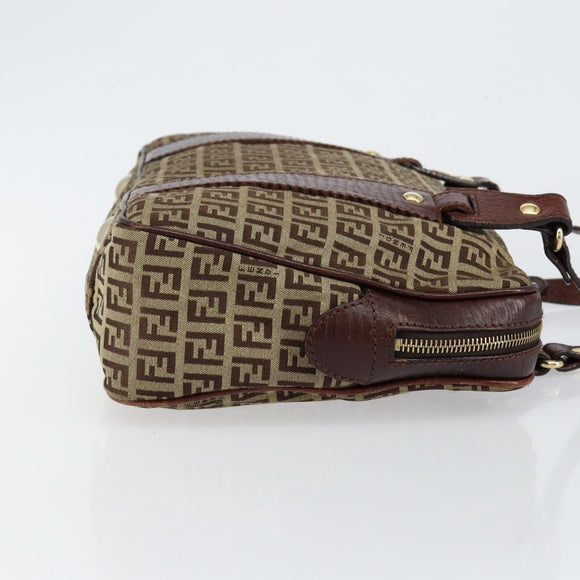 FENDI Zucchino Canvas Tote Bag Brown Gold Auth 146282
