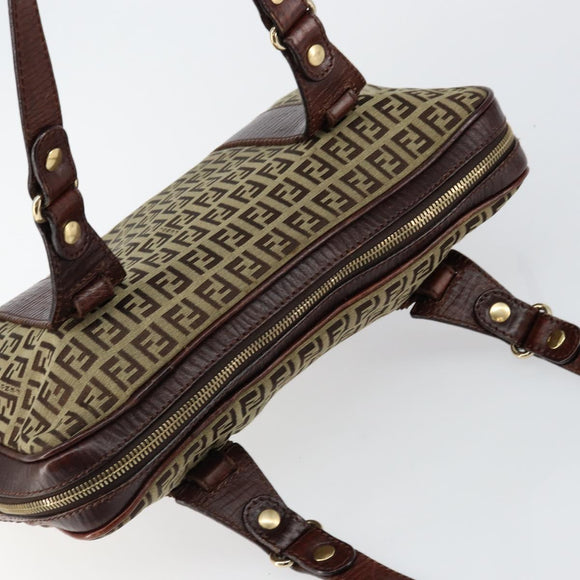 FENDI Zucchino Canvas Tote Bag Brown Gold Auth 146282