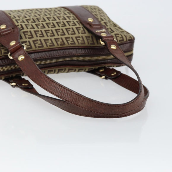 FENDI Zucchino Canvas Tote Bag Brown Gold Auth 146282