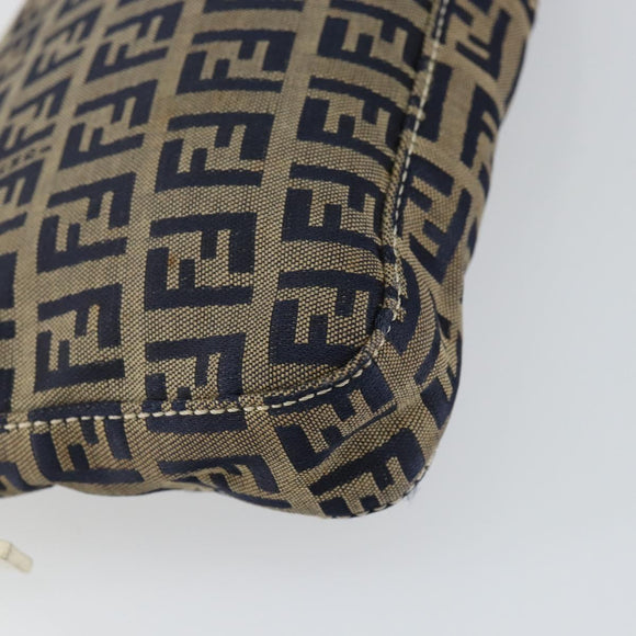 FENDI Zucchino Canvas Accessory Pouch Navy Silver Auth 146283