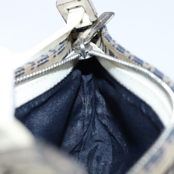 FENDI Zucchino Canvas Accessory Pouch Navy Silver Auth 146283