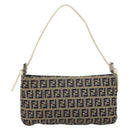 FENDI Zucchino Canvas Accessory Pouch Navy Silver Auth 146283-13