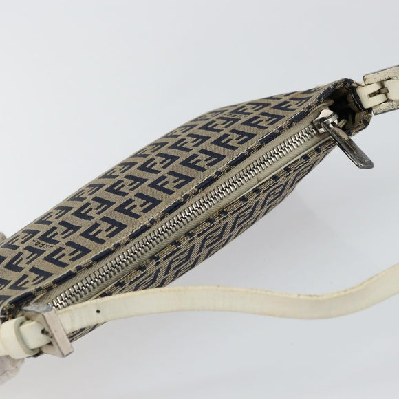 FENDI Zucchino Canvas Accessory Pouch Navy Silver Auth 146283