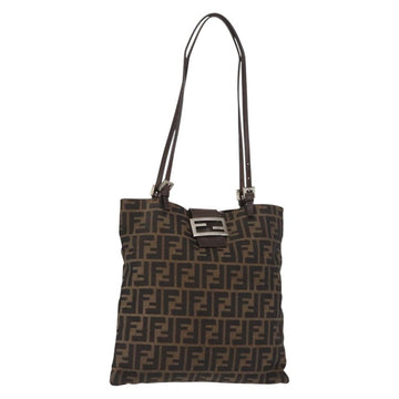 FENDI Zucca Canvas Mamma Baguette Tote Bag Black Brown Auth 146284