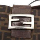 FENDI Zucca Canvas Mamma Baguette Tote Bag Black Brown Auth 146284-17