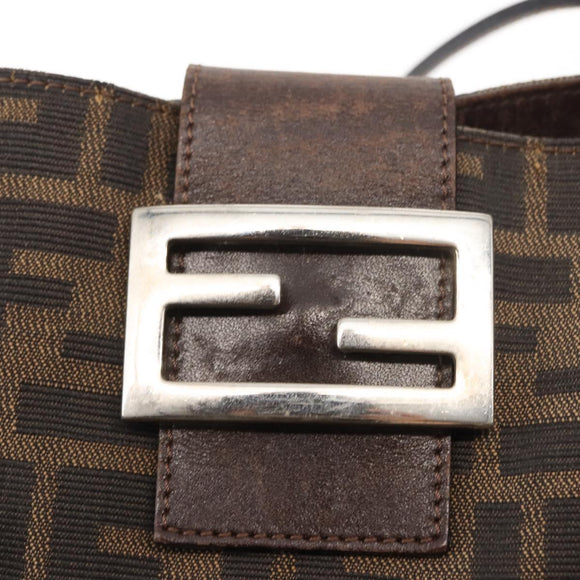 FENDI Zucca Canvas Mamma Baguette Tote Bag Black Brown Auth 146284
