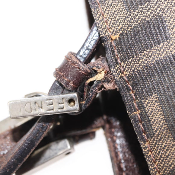 FENDI Zucca Canvas Mamma Baguette Tote Bag Black Brown Auth 146284