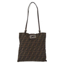 FENDI Zucca Canvas Mamma Baguette Tote Bag Black Brown Auth 146284-13