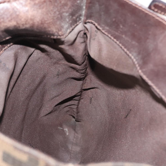 FENDI Zucca Canvas Mamma Baguette Tote Bag Black Brown Auth 146284