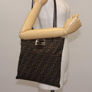 FENDI Zucca Canvas Mamma Baguette Tote Bag Black Brown Auth 146284-22