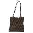 FENDI Zucca Canvas Mamma Baguette Tote Bag Black Brown Auth 146284-2