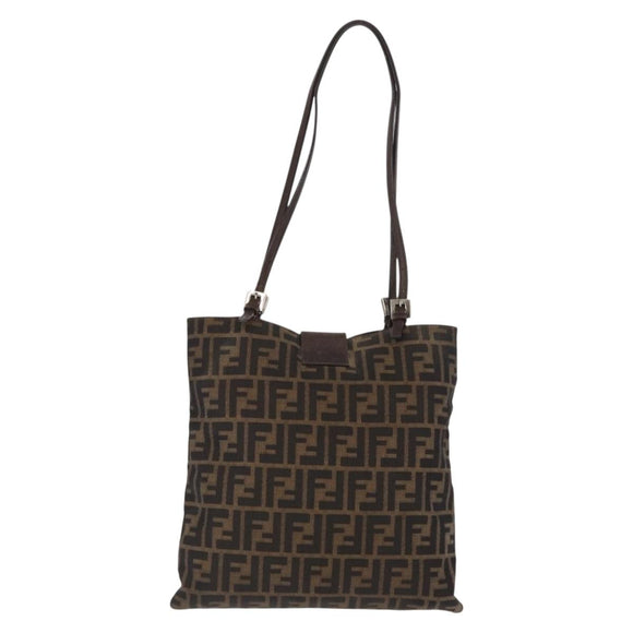 FENDI Zucca Canvas Mamma Baguette Tote Bag Black Brown Auth 146284