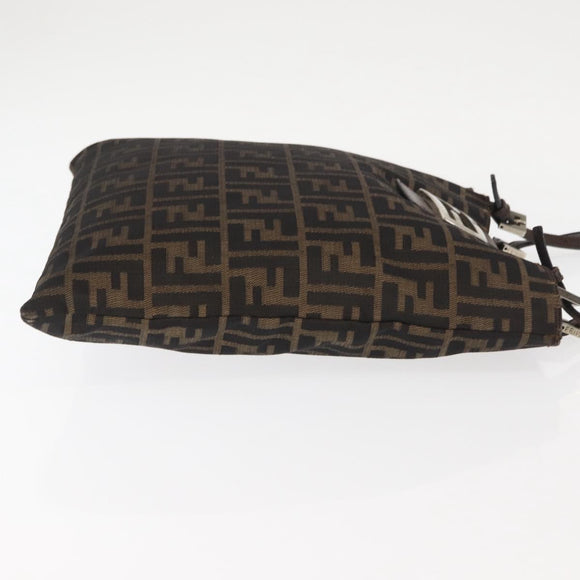 FENDI Zucca Canvas Mamma Baguette Tote Bag Black Brown Auth 146284