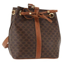 CELINE Macadam Canvas Shoulder Bag PVC Leather Brown Gold Auth 146286-1