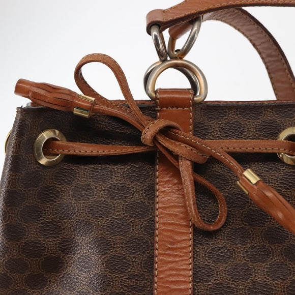 CELINE Macadam Canvas Shoulder Bag PVC Leather Brown Gold Auth 146286