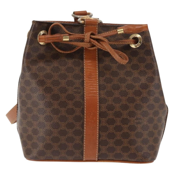 CELINE Macadam Canvas Shoulder Bag PVC Leather Brown Gold Auth 146286