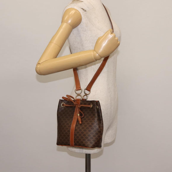 CELINE Macadam Canvas Shoulder Bag PVC Leather Brown Gold Auth 146286