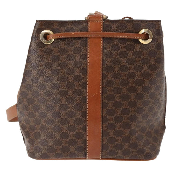 CELINE Macadam Canvas Shoulder Bag PVC Leather Brown Gold Auth 146286